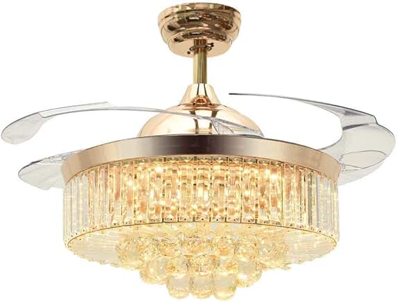 Reversible Retractable Invisible Ceiling Fan with Chandelier for Living Room