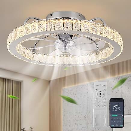 Ganeed Dimmable Crystal Ceiling Fan with Light Kit, Reversible Motor, Remote Control, and LED Lighting